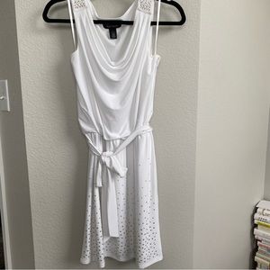 WHBM white dress with gold and silver stud rhinestone detailed dress size Small